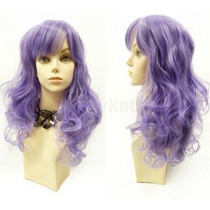 Light Purple Color Wavy Wig with Bangs 17"